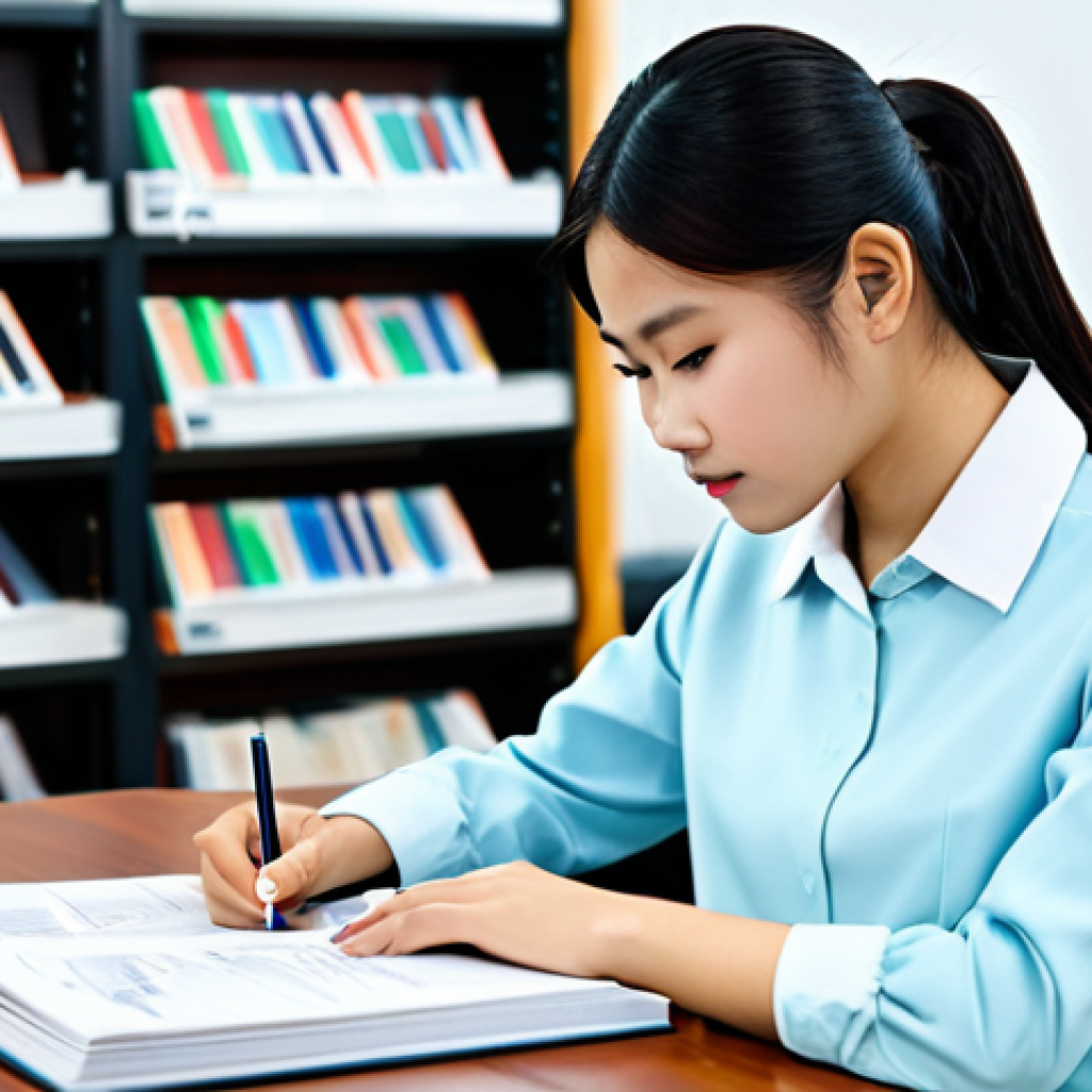 CFA와 금융 교육의 필요성 - Focused Study**
A young Vietnamese student fully clothed in modest attire, studying financial chart...