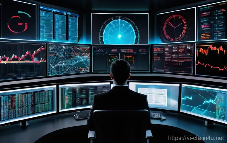 금융투자분석사의 업무 혁신 사례 - **Prompt:** A dynamic, high-tech financial office at dusk. In the foreground, a diverse team of prof...