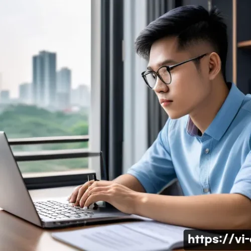 Home 31 CFA 시험 난이도별 과목 분석 - A focused Vietnamese adult student studying CFA Level I in a modern home office, surrounded by textb...