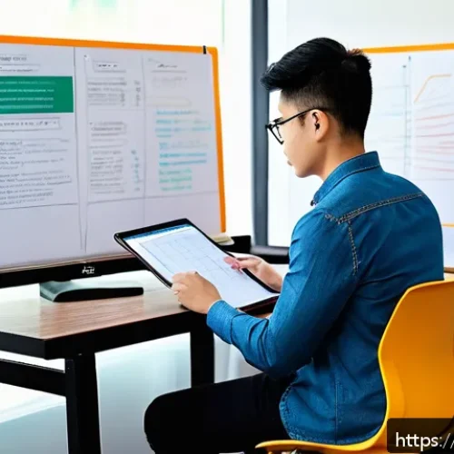 Home 30 CFA 학습에 적합한 온라인 강의 - A focused Vietnamese young adult studying for the CFA exam at a modern home office, wearing casual s...