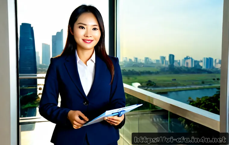 Home 17 금융권 이직 성공 사례 - Photorealistic success story of a confident Vietnamese banking professional in her early 30s arrivin...